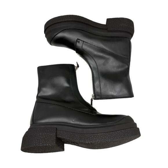 Stuart Weitzman Black Charli Zip Leather Platform Waterproof Boots NEW sz 9 - Picture 4 of 10
